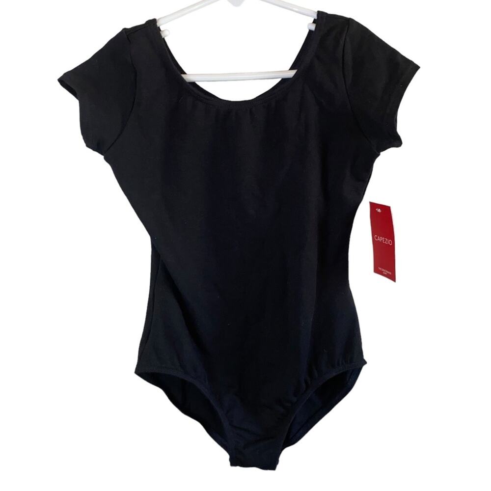 NWT Capezio Black Short Sleeve Leotard‎ Child Large Ballet Dance Performance